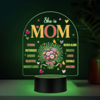 Inspirational Mom Acrylic LED Lamp with UV Print – Multicolor LED Night Light USB Powered Mother’s Day Gift